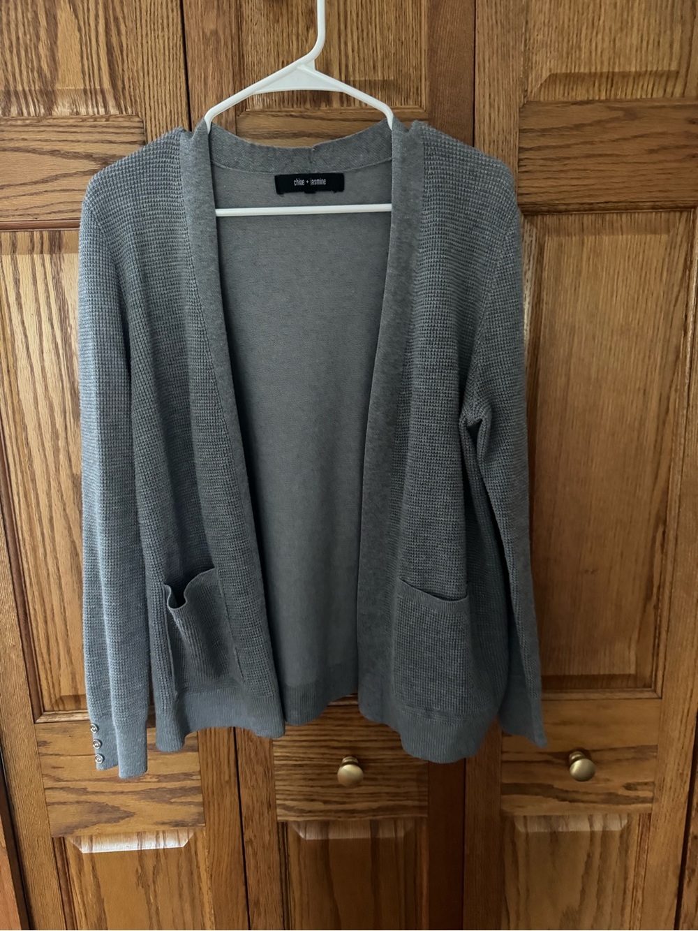 Heather Gray Open-Front Knit Cardigan with Patch Pockets